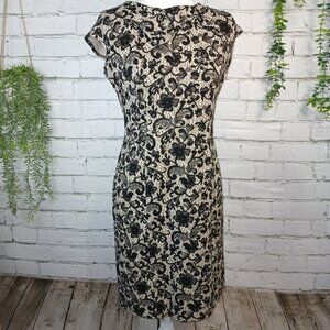 WOMENS LENNIE FOR NINA, NINA LEONARD BROCADE PRINT DRESS, TAN AND BLACK, SIZE 4P